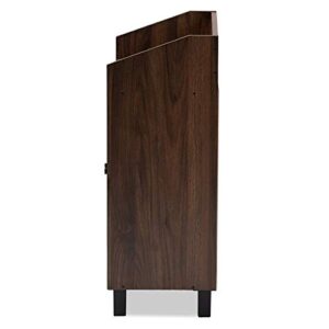 Baxton Studio Rossin Modern and Contemporary Walnut Brown Finished 2-Door Wood Entryway Shoe Storage Cabinet with Open Shelf