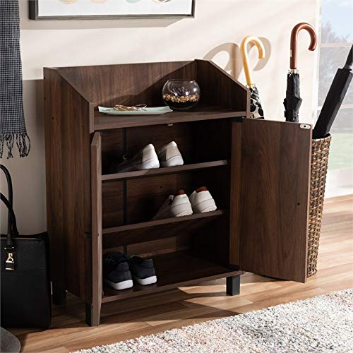 Baxton Studio Rossin Modern and Contemporary Walnut Brown Finished 2-Door Wood Entryway Shoe Storage Cabinet with Open Shelf