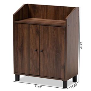 Baxton Studio Rossin Modern and Contemporary Walnut Brown Finished 2-Door Wood Entryway Shoe Storage Cabinet with Open Shelf