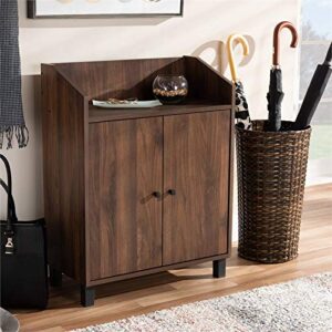 Baxton Studio Rossin Modern and Contemporary Walnut Brown Finished 2-Door Wood Entryway Shoe Storage Cabinet with Open Shelf