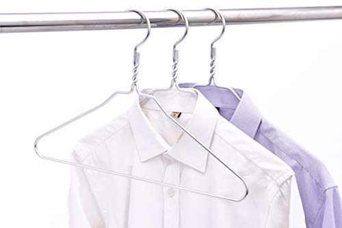 Quality Hangers Silver Aluminum Metal Coat Hangers Heavy Duty Suit Hangers 10 Pack (Adult Size Coat Hanger)