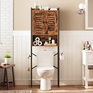 HOOBRO Over The Toilet Storage Cabinet, Mass-Storage Over Toilet Bathroom Organizer with Louver Door, X-Shaped Metal Frame, Space-Saving Toilet Rack, Easy Assembly, Rustic Brown BF431TS01