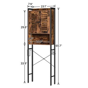 HOOBRO Over The Toilet Storage Cabinet, Mass-Storage Over Toilet Bathroom Organizer with Louver Door, X-Shaped Metal Frame, Space-Saving Toilet Rack, Easy Assembly, Rustic Brown BF431TS01