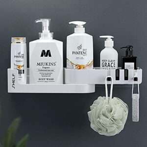 sunficon expandable bathroom storage shelf adhesive shower caddy with hooks wall mounted kitchen spice rack organizer no drilling shower shampoo holder 4 clear adhesive stickers affordable gift white