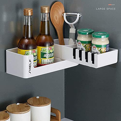 SUNFICON Expandable Bathroom Storage Shelf Adhesive Shower Caddy with Hooks Wall Mounted Kitchen Spice Rack Organizer No Drilling Shower Shampoo Holder 4 Clear Adhesive Stickers Affordable Gift White