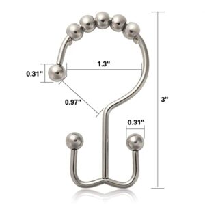 DadyMart Shower Curtain Hooks Rust Resistant Shower Curtain Rings Metal Double Glide Rollers Shower Hooks for Bathroom Shower Curtain Rods Curtains, Set of 12, Nickel