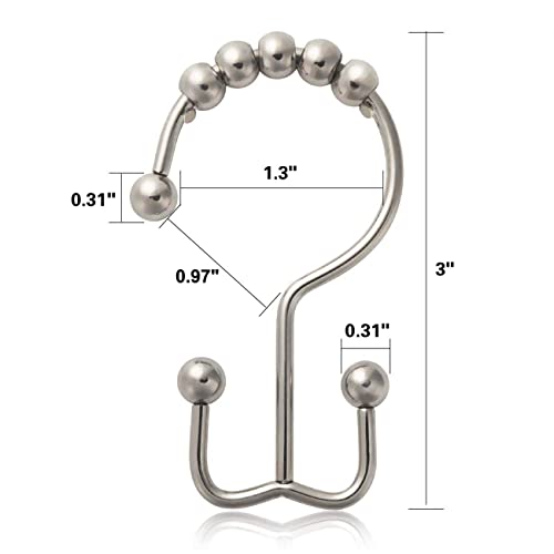 DadyMart Shower Curtain Hooks Rust Resistant Shower Curtain Rings Metal Double Glide Rollers Shower Hooks for Bathroom Shower Curtain Rods Curtains, Set of 12, Nickel