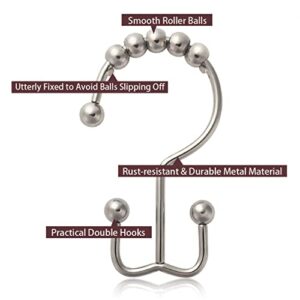 DadyMart Shower Curtain Hooks Rust Resistant Shower Curtain Rings Metal Double Glide Rollers Shower Hooks for Bathroom Shower Curtain Rods Curtains, Set of 12, Nickel