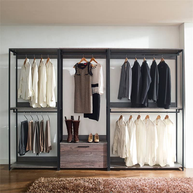 Klair Living Monica 47.2" Wood Walk-in Closet Organizer with Shelf - Rustic Gray