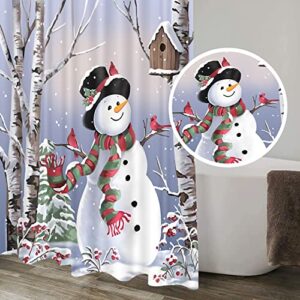 HEWEGO Snowman with Scarf Shower Curtain Sets with Rugs for Bathroom,Christmas Bathroom Sets with Durable Shower Curtain Toilet Lid Cover and 12 Hooks, Snowman Bathroom Curtain(Large Size)