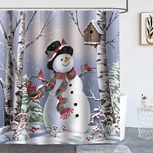 HEWEGO Snowman with Scarf Shower Curtain Sets with Rugs for Bathroom,Christmas Bathroom Sets with Durable Shower Curtain Toilet Lid Cover and 12 Hooks, Snowman Bathroom Curtain(Large Size)