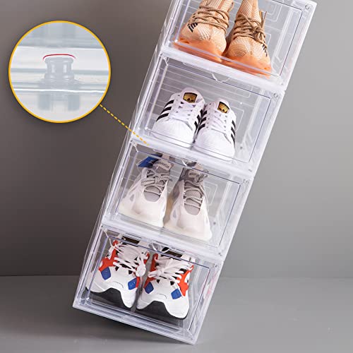 Attelite 6 Pack Large Drop Front Shoe Box+ 6 Pack Side Open Black Clear Plastic Shoe Storage Box, As Stackable Shoe Containers for Display Sneakers