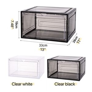 Attelite 6 Pack Large Drop Front Shoe Box+ 6 Pack Side Open Black Clear Plastic Shoe Storage Box, As Stackable Shoe Containers for Display Sneakers