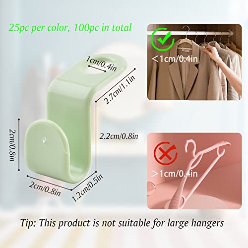 100 Pcs Clothes Hanger Hook Connector, 4 Colors Clothes Hangers Plastic Hooks, Hangers Space Saving Organizer for Heavy Clothes Closet