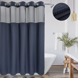 voguease shower curtain with snap-in liner - hotel grade waffle weave fabric, machine washable - 71" w x 74" l, navy blue