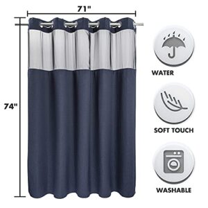 Voguease Shower Curtain with Snap-in Liner - Hotel Grade Waffle Weave Fabric, Machine Washable - 71" W x 74" L, Navy Blue