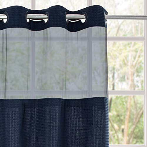 Voguease Shower Curtain with Snap-in Liner - Hotel Grade Waffle Weave Fabric, Machine Washable - 71" W x 74" L, Navy Blue