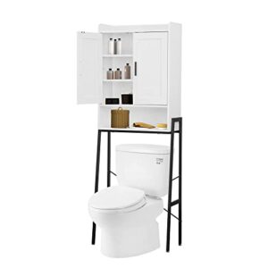 over the toilet storage cabinet, bathroom organizer shelf, toilet storage rack with 2 curtained doors for bathroom washroom…