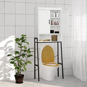 Over The Toilet Storage Cabinet, Bathroom Organizer Shelf, Toilet Storage Rack with 2 Curtained Doors for Bathroom Washroom…
