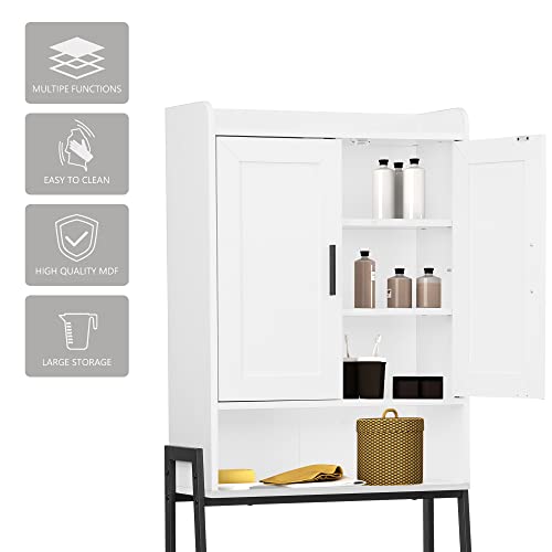 Over The Toilet Storage Cabinet, Bathroom Organizer Shelf, Toilet Storage Rack with 2 Curtained Doors for Bathroom Washroom…