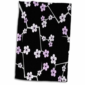3d rose delicate cherry blossoms print-purple on black twl_58690_1 towel, 15" x 22"