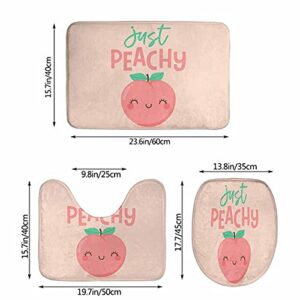 AOYEGO Just Peachy 3 Pieces Bathroom Rugs Set Cute Cartoon Peach Smile Character Fresh Kawaii Fruit Non Slip 23.6X15.7 Inch Soft Absorbent Polyester for Tub Shower Toilet