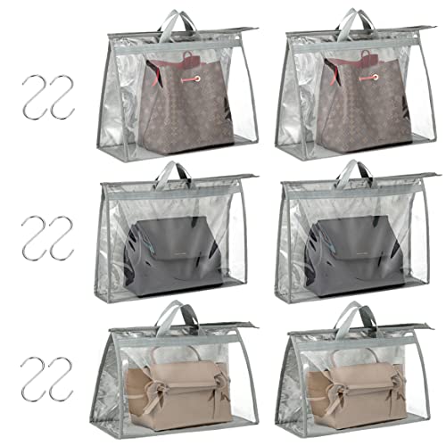 Handbag Storage Purse Storage Bag Dust Bags for Handbags Clear Storage Bags Handbag Storage Organizer 6-pack of 3 sizes,Purse Dust Bags for Closet Storage Purse organizer,gray, Ash, 001