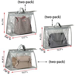 Handbag Storage Purse Storage Bag Dust Bags for Handbags Clear Storage Bags Handbag Storage Organizer 6-pack of 3 sizes,Purse Dust Bags for Closet Storage Purse organizer,gray, Ash, 001