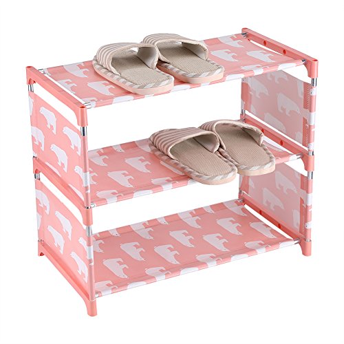 Ciglow Shoe Rack Storage with 3 Shelves, Cute Foldable Shoe Cabinet Fabric Cabinet for Shoes Organizer Shoe Racks sSorage for Bathroom, Living Room, Bedroom and Corridor.(Pink)