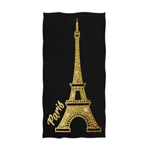 naanle beautiful golden shiny eiffel tower print soft large hand towels for bathroom, hotel, gym and spa (16" x 30",black)