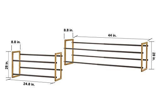 TRINITY BASICS 2-Tier Expandable Shoe Organizer with Bamboo Frame, Stackable Shoe Rack for Closet, Stores up to 16 Pairs of Shoes, Dark Bronze Finish, Expands from 24” to 44”, 2-Pack