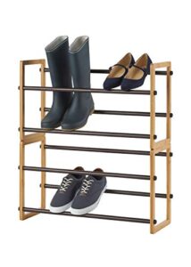 trinity basics 2-tier expandable shoe organizer with bamboo frame, stackable shoe rack for closet, stores up to 16 pairs of shoes, dark bronze finish, expands from 24” to 44”, 2-pack