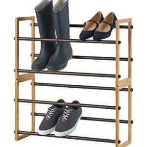TRINITY BASICS 2-Tier Expandable Shoe Organizer with Bamboo Frame, Stackable Shoe Rack for Closet, Stores up to 16 Pairs of Shoes, Dark Bronze Finish, Expands from 24” to 44”, 2-Pack