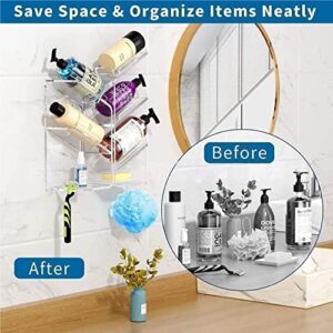 2 Pack Acrylic Shower Shelves,Shampoo holder for shower wall,Clear Bathroom Shower Caddy Organizer, Wall Mounted Shampoo Holder for Shower