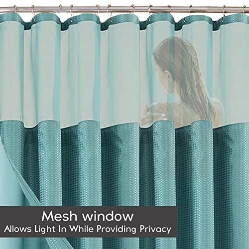 Waffle Weave Shower Curtain with Fabric Snap in Liner Set with Mesh See Through Top Hotel Quality White Shower Curtain Bathroom Curtain Shower Curtain Set 70 X 72 Inch Long Shower Curtain in Aqua