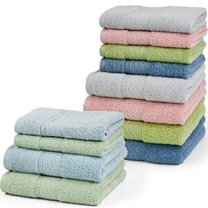 cleanbear cotton hand towels and wash cloths set with assorted colors (6 towels and 6 washcloths)