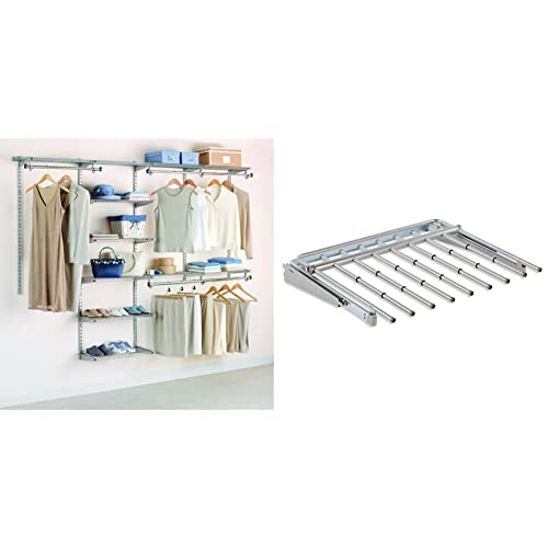 Rubbermaid Configurations Deluxe Closet Kit, Titanium, 4-8 Ft. & Configurations Pants Rack, Titanium, Holds 7 Pairs of Pants, Non-Slip, Closet Organization and Storage