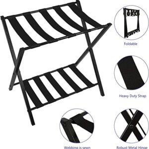 Heavy Duty Luggage Rack Folding Metal Suitcase Luggage Stand with Storage Shelf-2 Tiers, Black