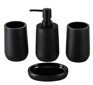 3&7 brick matte black bathroom accessories set,4 pieces,toothbrush holder, lotion soap dispenser, tumbler, soap dish, resin countertop complete decor and gift set