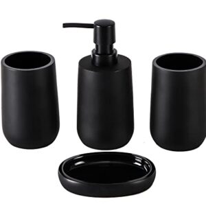 3&7 BRICK Matte Black Bathroom Accessories Set,4 Pieces,Toothbrush Holder, Lotion Soap Dispenser, Tumbler, Soap Dish, Resin Countertop Complete Decor and Gift Set