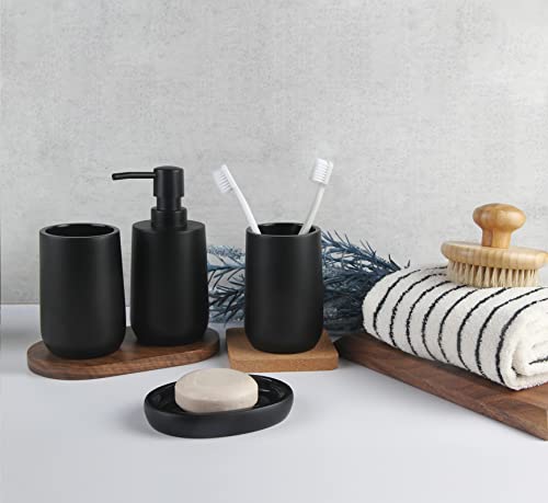 3&7 BRICK Matte Black Bathroom Accessories Set,4 Pieces,Toothbrush Holder, Lotion Soap Dispenser, Tumbler, Soap Dish, Resin Countertop Complete Decor and Gift Set