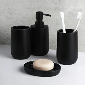 3&7 BRICK Matte Black Bathroom Accessories Set,4 Pieces,Toothbrush Holder, Lotion Soap Dispenser, Tumbler, Soap Dish, Resin Countertop Complete Decor and Gift Set