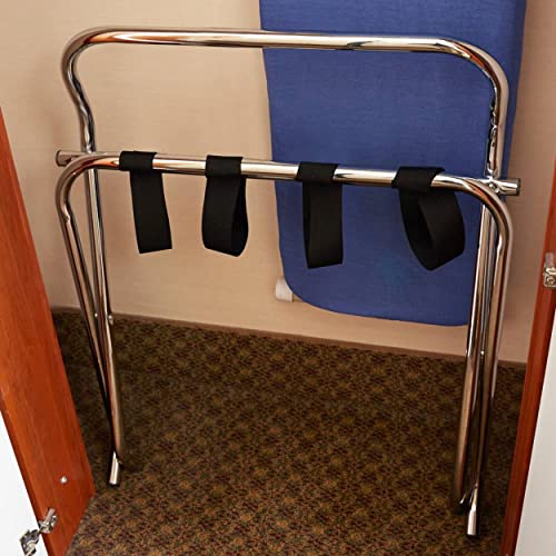 Soro Essentials- Chrome Plated Steel Rack-Luggage w / Guard for Guest Room Suitcase Stand Foldable Steel Frame for Hotel