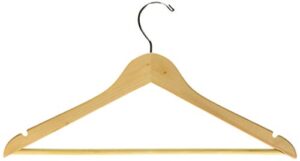 the great american hanger company wood suit hanger w/solid wood bar, box of 50 space saving 17 inch flat wooden hangers w/natural finish & chrome swivel hook & notches for shirt dress or pants
