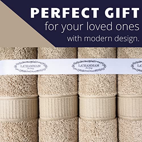 La Hammam 4 Pack 16” × 28” Turkish Cotton Hand Towels for Bathroom, Face, Hotel, Gym, & Spa | Extra Soft Feel Fingertip, Quick Dry and Highly Absorbent Luxury Premium Quality Towel Set - Beige