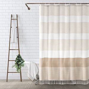 awellife boho beige shower curtain for bathroom stripe knotted-tassel shower curtain 72 x 72 inches natural linen