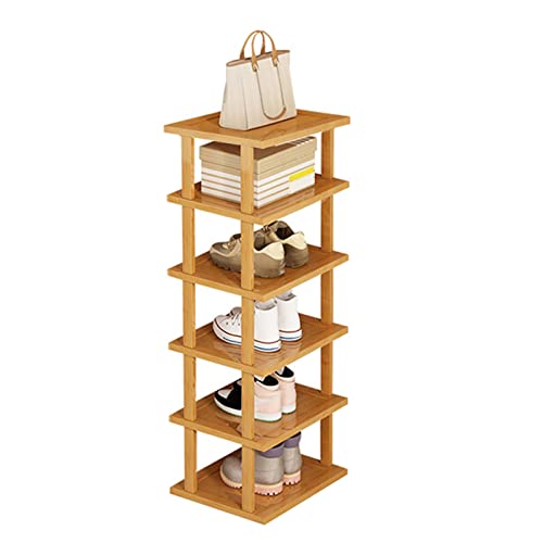 C-LARSS 6 Layers Bamboo Shelf Waterproof Entryway Great Load Storage Shoe Rack Yellow