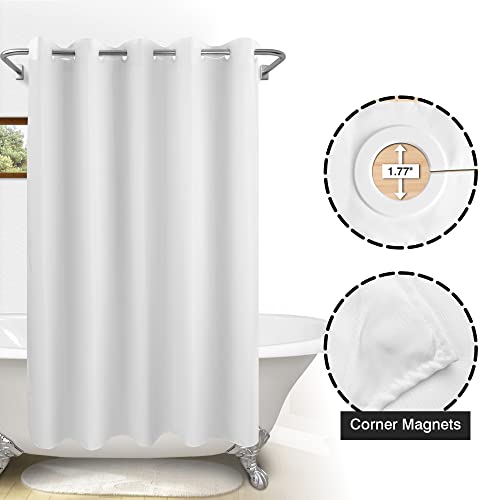 Extra Long Shower Curtain No Hooks or Liner Needed - Soft Microfiber 84" Long Fabric Shower Curtain Liner Set, Machine Washable & Water Repellent, White