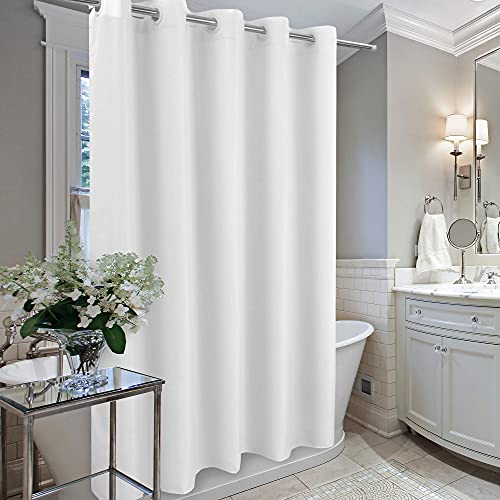 Extra Long Shower Curtain No Hooks or Liner Needed - Soft Microfiber 84" Long Fabric Shower Curtain Liner Set, Machine Washable & Water Repellent, White