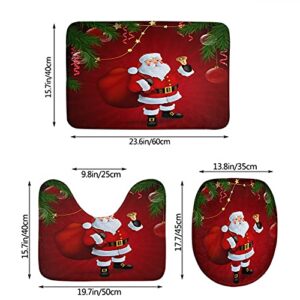 WONDERTIFY Santa Claus Bathroom Antiskid Pad Bell Red Christmas Ornament 3 Pieces Bathroom Rugs Set, Bath Mat+Contour+Toilet Lid Cover